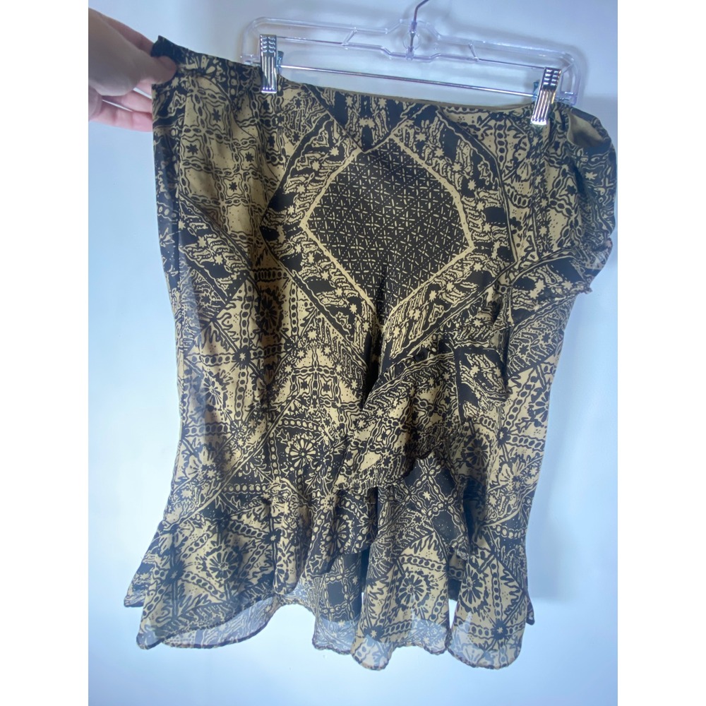 Chaps Boho Tiered Ruffle Handkerchief Hem Midi Skirt Brown Black XL Boho Earthy - Picture 2 of 6